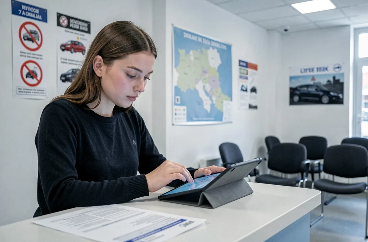 Élève révisant le code de la route sur une tablette dans les locaux de l'auto-école Saint Jérôme à Lyon 7e