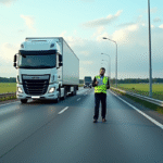 Camion poids lourd en contrôle sur une autoroute européenne