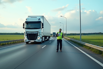 Camion poids lourd en contrôle sur une autoroute européenne