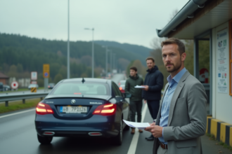 Homme contrôlant documents à la frontière franco-luxembourgeoise