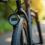 Vérification de la pression du pneu de vélo avec jauge digitale