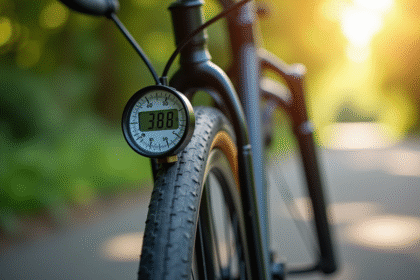 Vérification de la pression du pneu de vélo avec jauge digitale