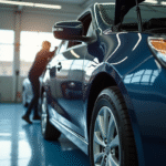 Voiture en inspection avec mecanicien examinent le moteur