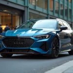 Cupra Formentor bleu pétrole garé en ville, vue trois quarts avant mettant en valeur son design sportif pour un article sur la valeur de revente