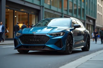 Cupra Formentor bleu pétrole garé en ville, vue trois quarts avant mettant en valeur son design sportif pour un article sur la valeur de revente