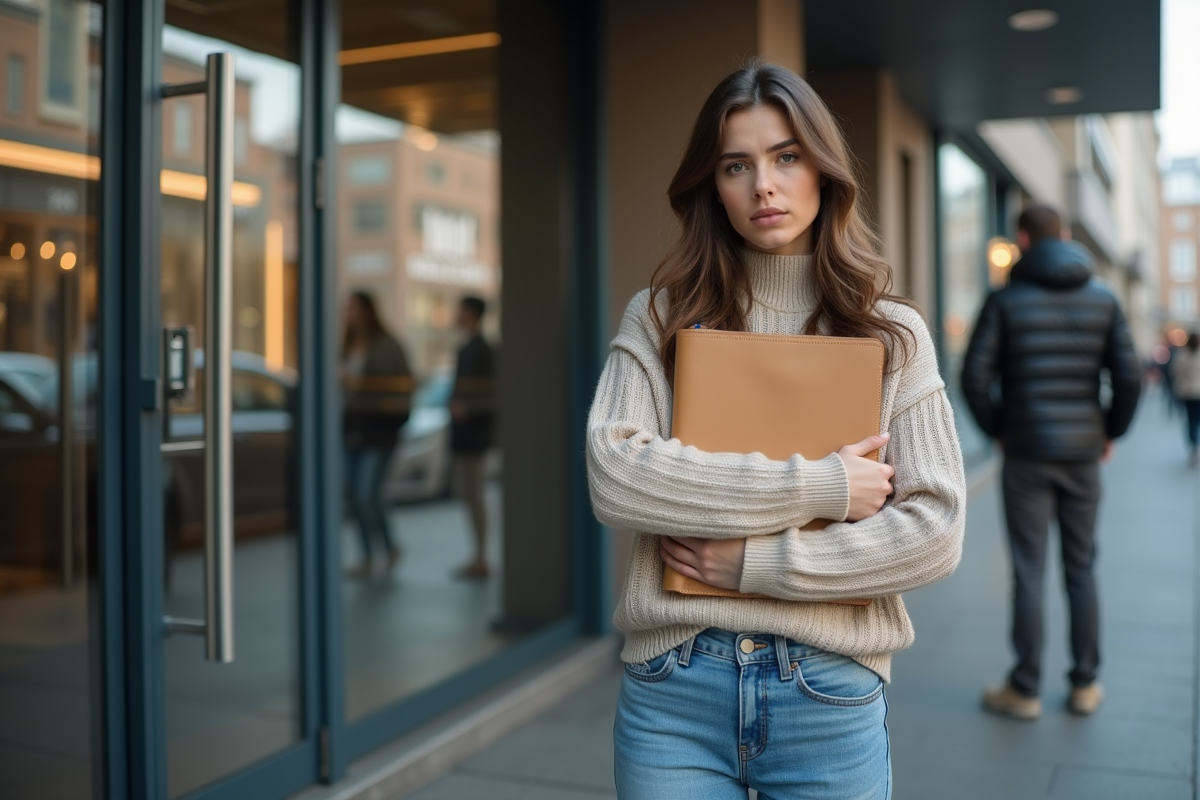 Jeune femme devant une agence d