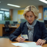 Femme d'âge moyen avec licence et documents officiels