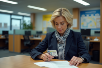 Femme d'âge moyen avec licence et documents officiels