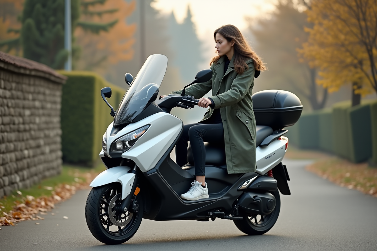 Jeune femme ajuste son casque avant de partir en scooter