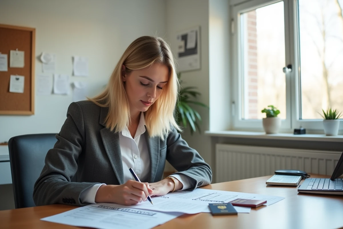 Femme remplissant des formulaires d