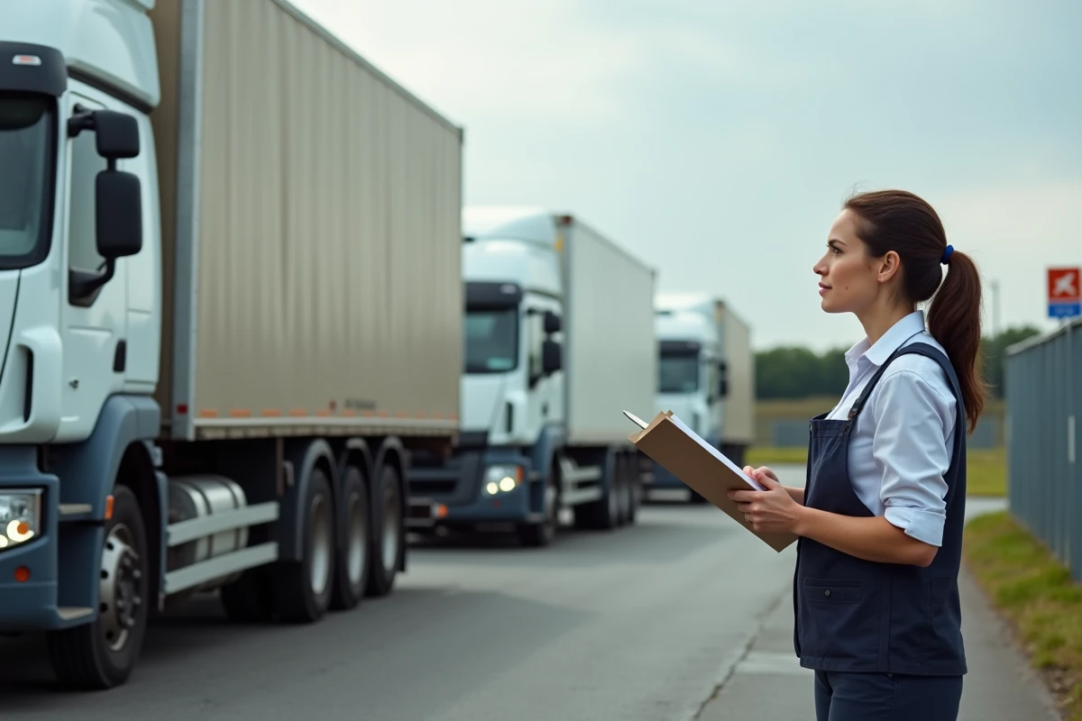 Gestionnaire inspectant un camion dans un parc industriel