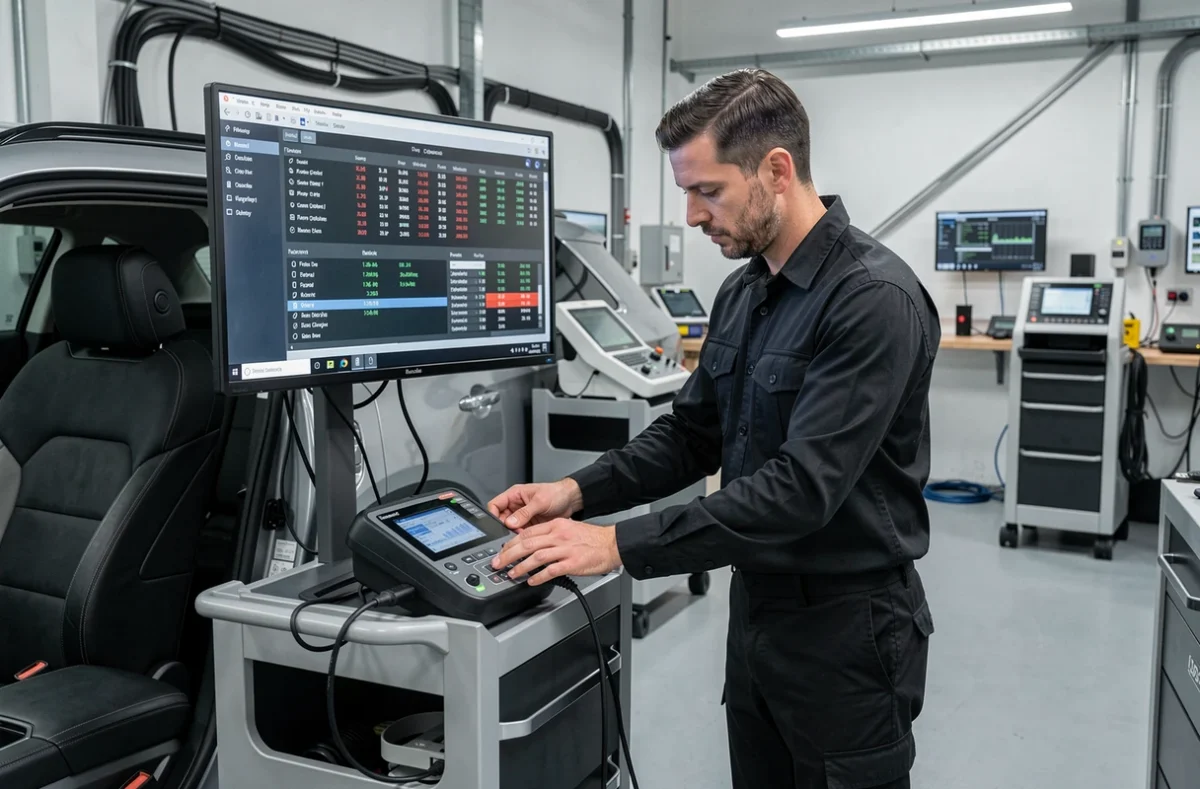Technicien automobile connectant un outil de diagnostic avancé sur un véhicule chez GZR Auto