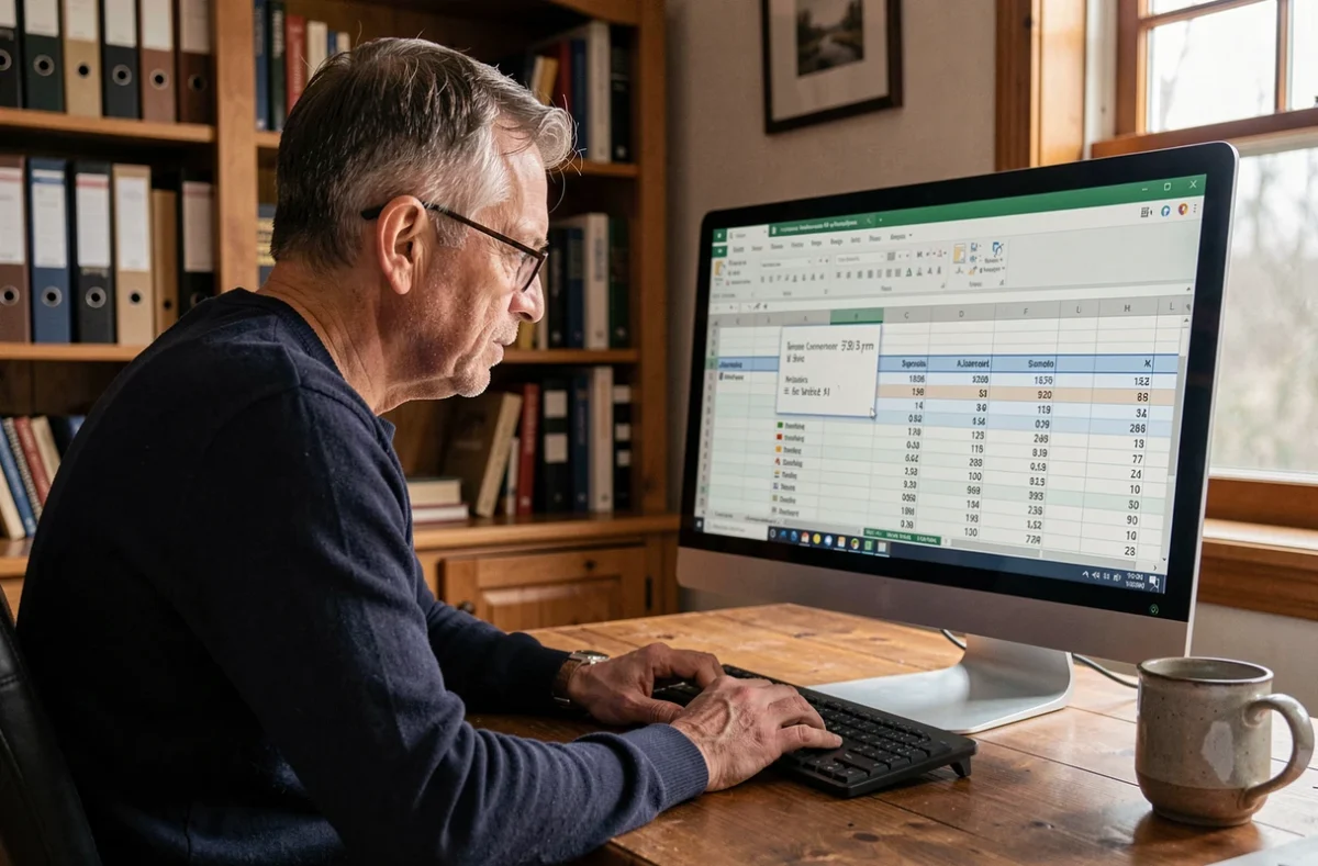 Homme consultant Google Sheets sur un grand écran pour effectuer une conversion de vitesse mph en km/h