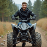 Homme souriant en quad tout-terrain en pleine nature