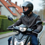 Homme en moto en ville sur un scooter moderne