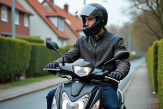 Homme en moto en ville sur un scooter moderne