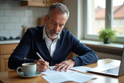 Homme français signant un certificat de cession à la maison