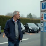 Homme d'âge moyen examine la signalisation de parking