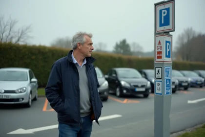 Homme d'âge moyen examine la signalisation de parking