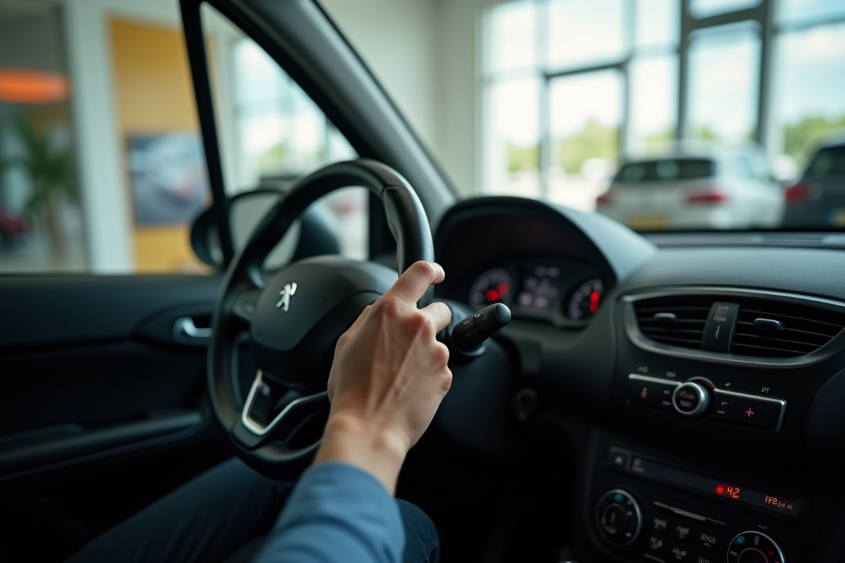 Personne inspectant l interieur d une Peugeot 208