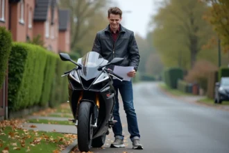 Jeune homme souriant près de sa moto Suzuki GSX 600 R