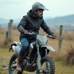 Jeune homme concentré sur sa moto trial en extérieur