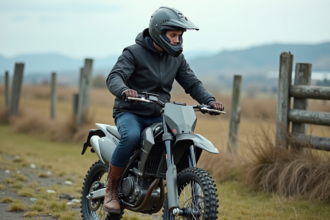 Jeune homme concentré sur sa moto trial en extérieur