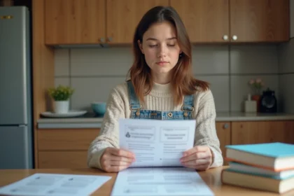 Jeune femme étudie un PDF de questions de permis de conduire