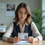 Femme examinant sa nouvelle licence de conduire française