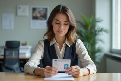 Femme examinant sa nouvelle licence de conduire française
