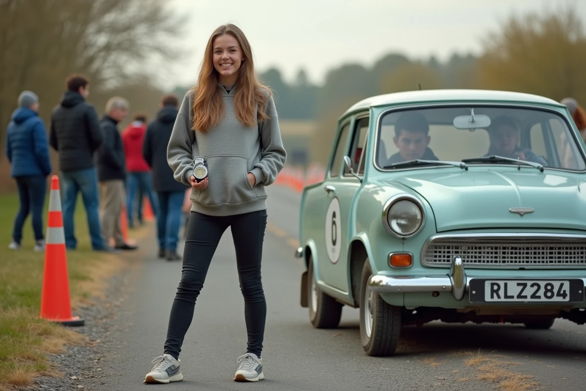 Jeune femme participant au rallye avec une montre