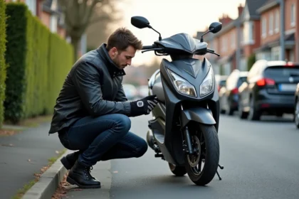 Jeune homme ajuste le câble du scooter XMAX 125