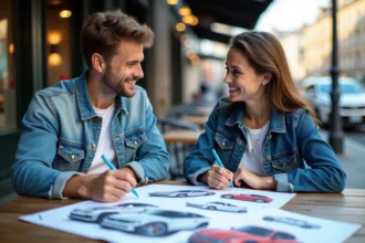 Jeunessse discutant autour de magazines auto en ville
