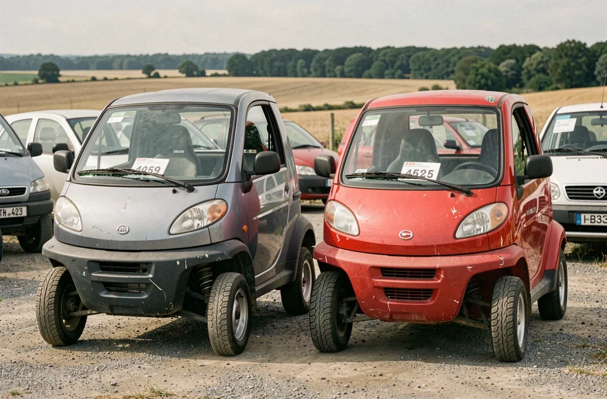 Deux voitures sans permis d'occasion exposées dans un lot de vente à Challans