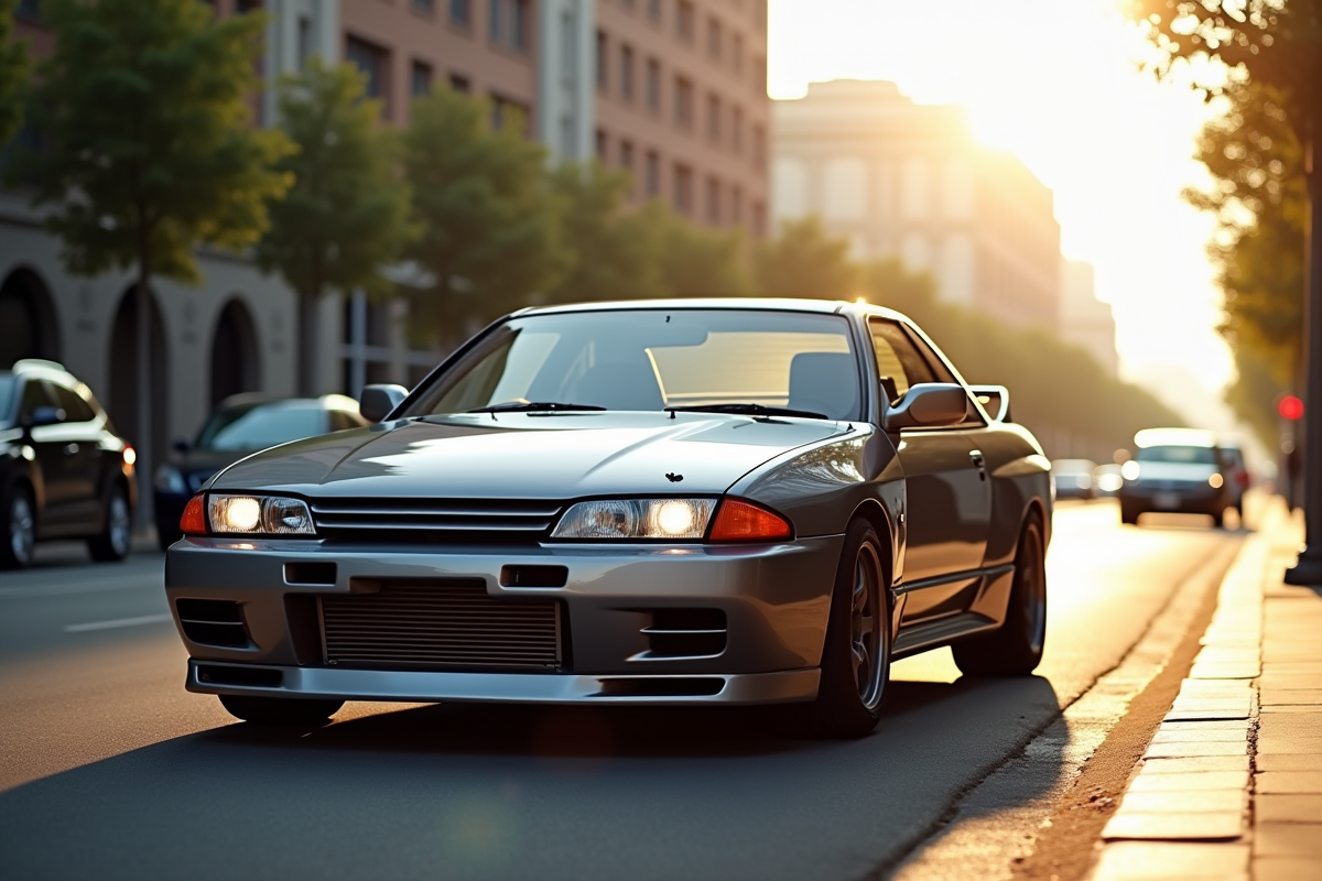 Mitsubishi Skyline GTR stationnée en ville en matinée