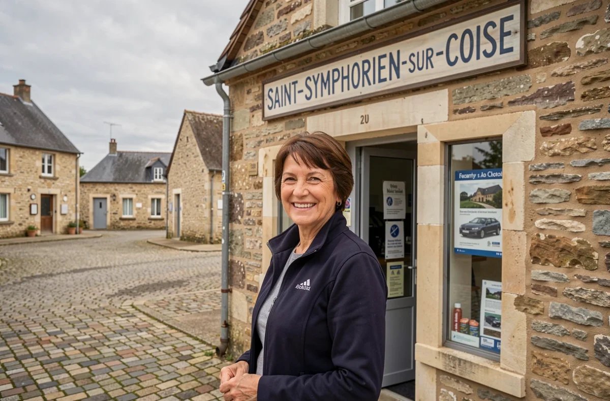 Monitrice de l'auto-école Paparone Christine devant son établissement à Saint-Symphorien-sur-Coise