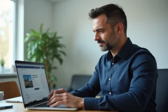 Un professionnel analyse les options d'annonces payantes sur Leboncoin depuis son bureau à domicile
