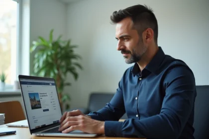 Un professionnel analyse les options d'annonces payantes sur Leboncoin depuis son bureau à domicile