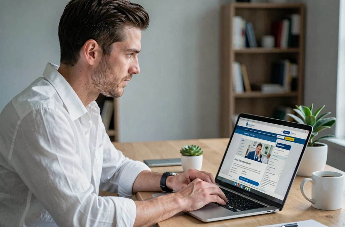 Homme consultant son assurance auto en ligne pour résilier avec la loi Hamon