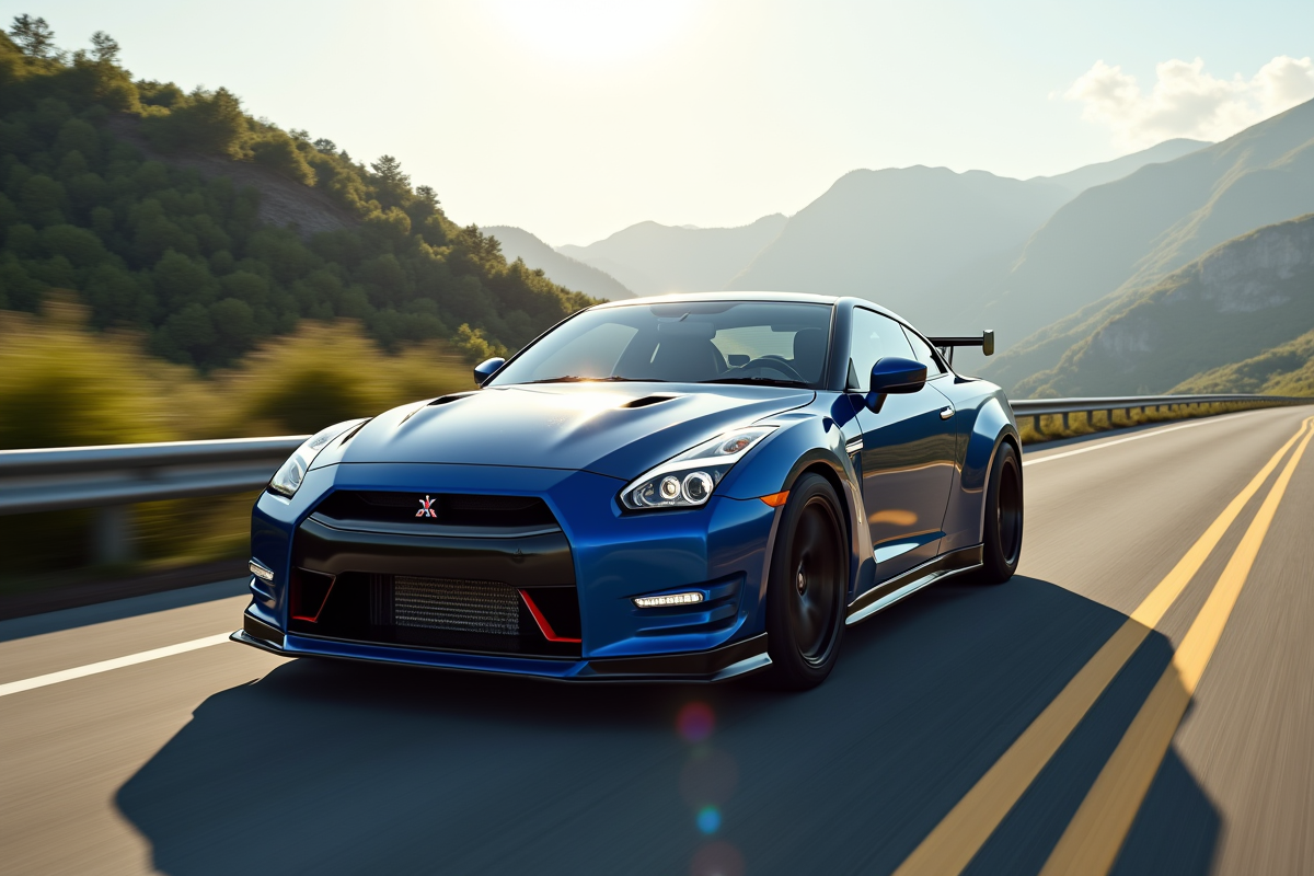 Mitsubishi Skyline GTR en mouvement sur une route de montagne