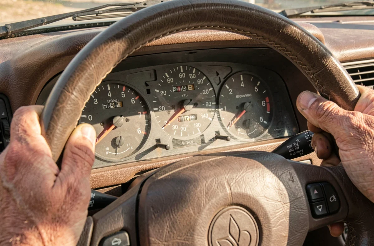 Tableau de bord et compteur kilométrique d'une voiture essence lors d'une vérification de fiabilité