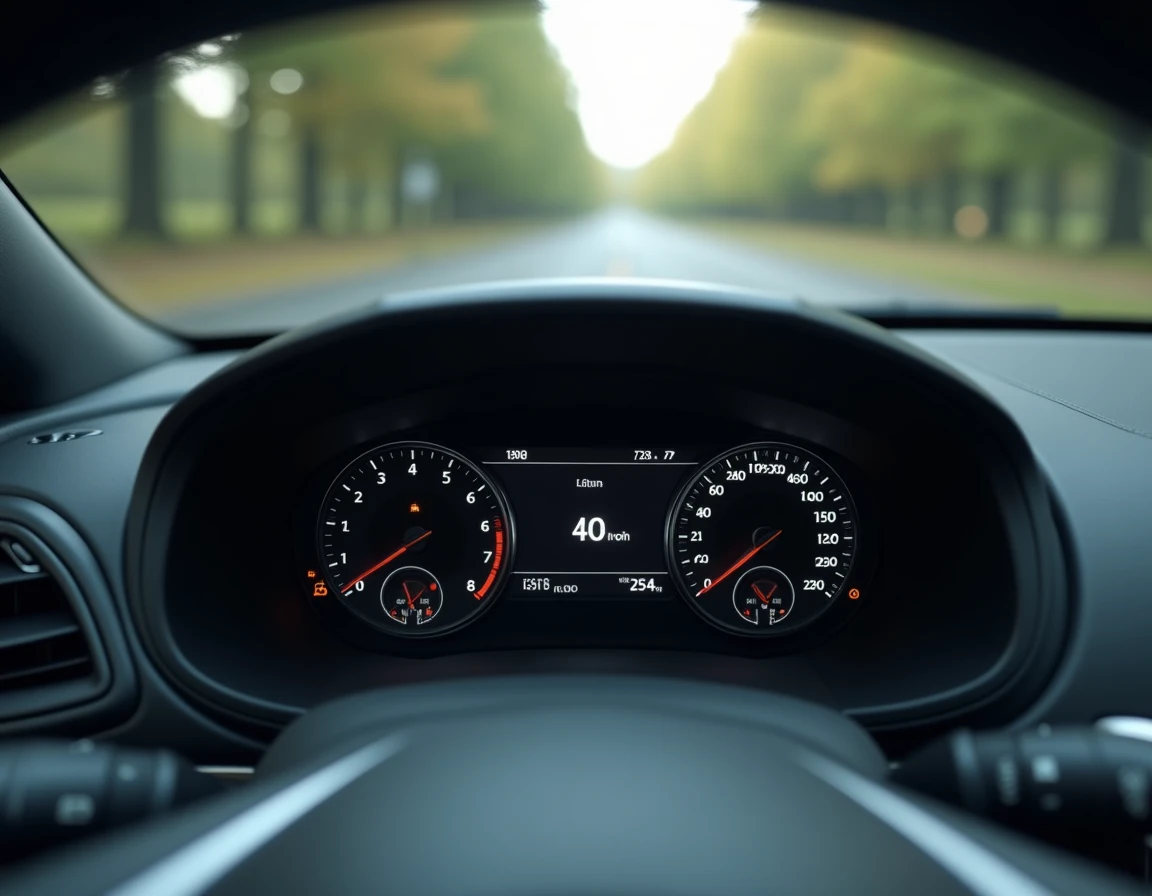 Tableau de bord de voiture moderne affichant la puissance en kilowatts et en chevaux vapeur