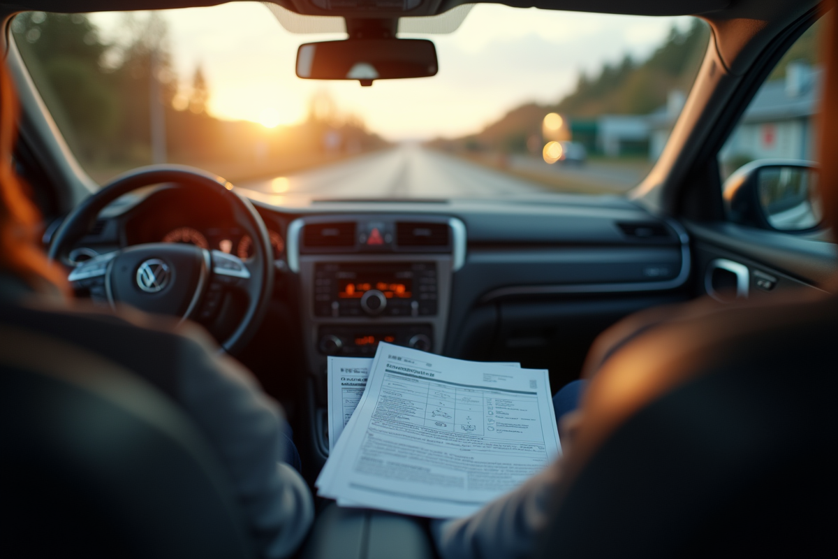 Tableau de bord voiture avec documents d inspection et checklist