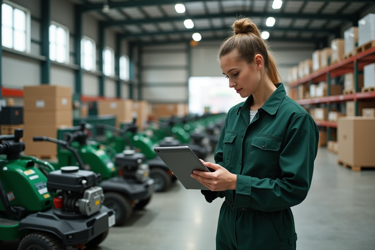 Jeune technicien vérifie équipement extérieur au warehouse