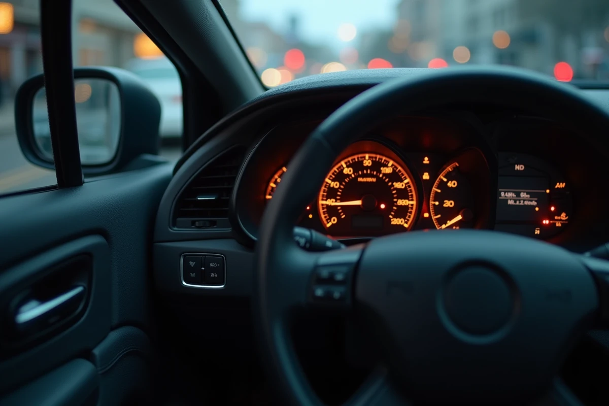 Voyant d'alerte de liquide de frein allumé sur le tableau de bord d'une voiture moderne